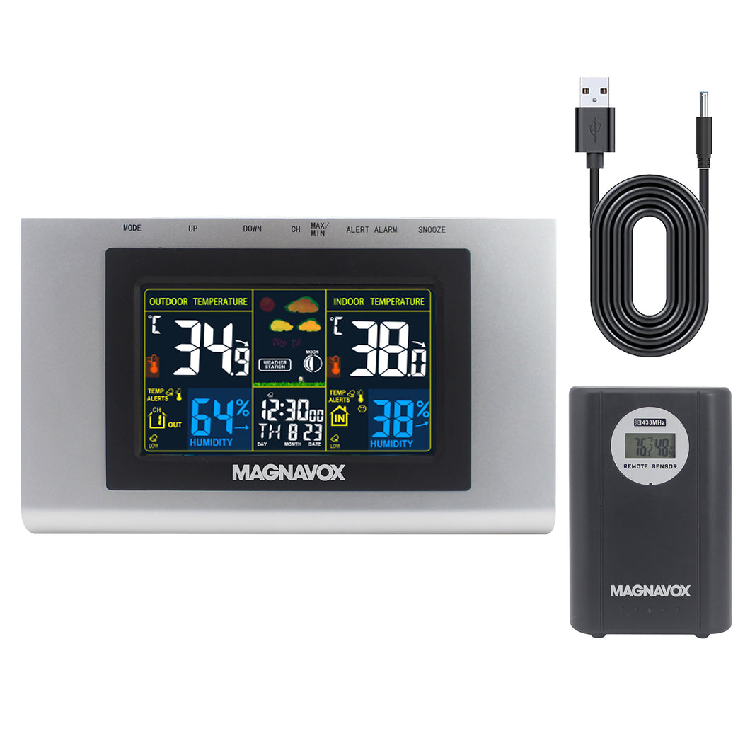 Magnavox MAC454 WEATHER STATION with Indoor / Outdoor Sensors and Alarm Clock
