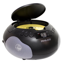 Load image into Gallery viewer, Philco PBB1005 Portable CD Player Boombox with Speakers and AM FM Radio | Black Boom Box CD Player Compatible with CD-R/CD-RW and Audio CD | 3.5mm Aux Input | Stereo Sound | LED Display | AC/Battery Powered
