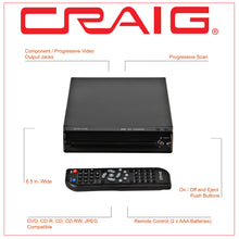 Load image into Gallery viewer, Craig Compact Progressive Scan DVD/JPEG/CD-R/CD-RW/CD Player with Remote (CVD512a)
