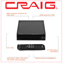 Load image into Gallery viewer, Craig CVD401A Compact HDMI DVD Player with Remote in Black | Compatible with DVD-R/DVD-RW/JPEG/CD-R/CD-R/CD | Progressive Scan | HDMI Up-Convert to 1080p
