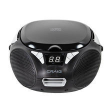 Load image into Gallery viewer, Craig CD6925 Portable Top-Loading Stereo CD Boombox with AM/FM Stereo Radio in Black | LED Display | Programmable CD Player | CD-R/CD-W Compatible | AUX in Port Supported
