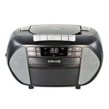 Load image into Gallery viewer, Craig CD6951-SL Portable Top-Loading CD Boombox with AM/FM Stereo Radio and Cassette Player/Recorder in Black and Silver | 6 Key Cassette Player/Recorder | LED Display
