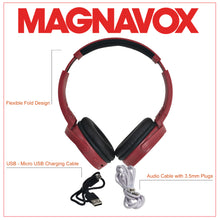 Load image into Gallery viewer, Magnavox MBH542-RD Bluetooth Wireless Foldable Stereo Headphones in Red
