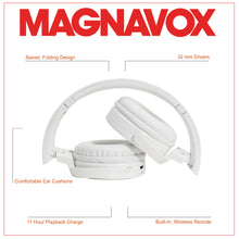 Load image into Gallery viewer, Magnavox MBH542-WH Bluetooth Wireless Foldable Stereo Headphones in White
