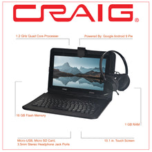Load image into Gallery viewer, Craig CMP840 BUN-BK-HD Quad Core 10.1 in. Tablet with Keyboard Case and Headphones in Black
