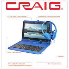 Load image into Gallery viewer, Craig CMP840 BUN-BL-HD Quad Core 10.1 in. Tablet with Keyboard Case &amp; Headphones in Blue
