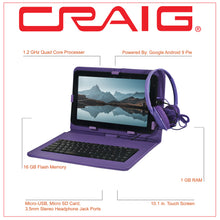 Load image into Gallery viewer, Craig CMP840 BUN-PL-HD Quad Core 10.1 in. Tablet with Keyboard Case &amp; Headphones in Purple

