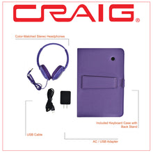 Load image into Gallery viewer, Craig CMP840 BUN-PL-HD Quad Core 10.1 in. Tablet with Keyboard Case &amp; Headphones in Purple
