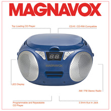 Load image into Gallery viewer, Magnavox MD6924-BL Portable Top Loading CD Boombox with AM/FM Radio in Blue
