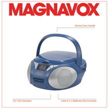 Load image into Gallery viewer, Magnavox MD6924-BL Portable Top Loading CD Boombox with AM/FM Radio in Blue
