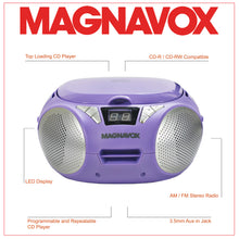 Load image into Gallery viewer, Magnavox MD6924-PL Portable Top Loading CD Boombox with AM/FM Radio in Purple
