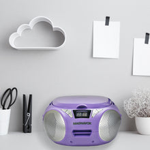 Load image into Gallery viewer, Magnavox MD6924-PL Portable Top Loading CD Boombox with AM/FM Radio in Purple
