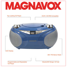 Load image into Gallery viewer, Magnavox MD6949-BL Portable CD Boombox with AM/FM Radio and Bluetooth in Blue
