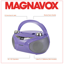 Load image into Gallery viewer, Magnavox MD6949-PL Portable CD Boombox with AM/FM Radio and Bluetooth in Purple
