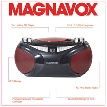 Load image into Gallery viewer, Magnavox MD6949 Portable CD Boombox with AM/FM Radio and Bluetooth in Red and Black
