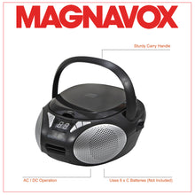 Load image into Gallery viewer, Magnavox MD6924 Portable Top Loading CD Boombox with AM/FM Stereo Radio in Black
