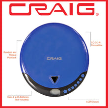 Load image into Gallery viewer, Craig CD2808-BL Personal CD Player with Headphones in Blue and Black | Portable and Programmable CD Player | CD/CD-R Compatible | Random and Repeat Playback Modes
