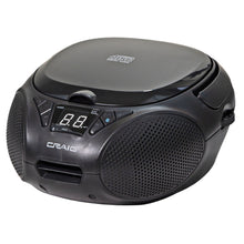 Load image into Gallery viewer, Craig CD6925BT-BK Portable Top-Loading Stereo CD Boombox with AM/FM Stereo Radio and Bluetooth Wireless Technology in Black | LED Display | Programmable CD Player | CD-R/CD-W Compatible | AUX in Port
