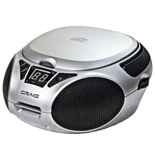 Load image into Gallery viewer, Craig CD6925BT-SL Portable Top-Loading Stereo CD Boombox with AM/FM Stereo Radio and Bluetooth Wireless Technology in Silver | LED Display | Programmable CD Player | CD-R/CD-W Compatible | AUX in Port |
