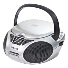 Load image into Gallery viewer, Craig CD6925BT-SL Portable Top-Loading Stereo CD Boombox with AM/FM Stereo Radio and Bluetooth Wireless Technology in Silver | LED Display | Programmable CD Player | CD-R/CD-W Compatible | AUX in Port |
