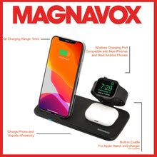 Load image into Gallery viewer, Magnavox MCH3383C Wireless 3 in 1 Charging Station in Black
