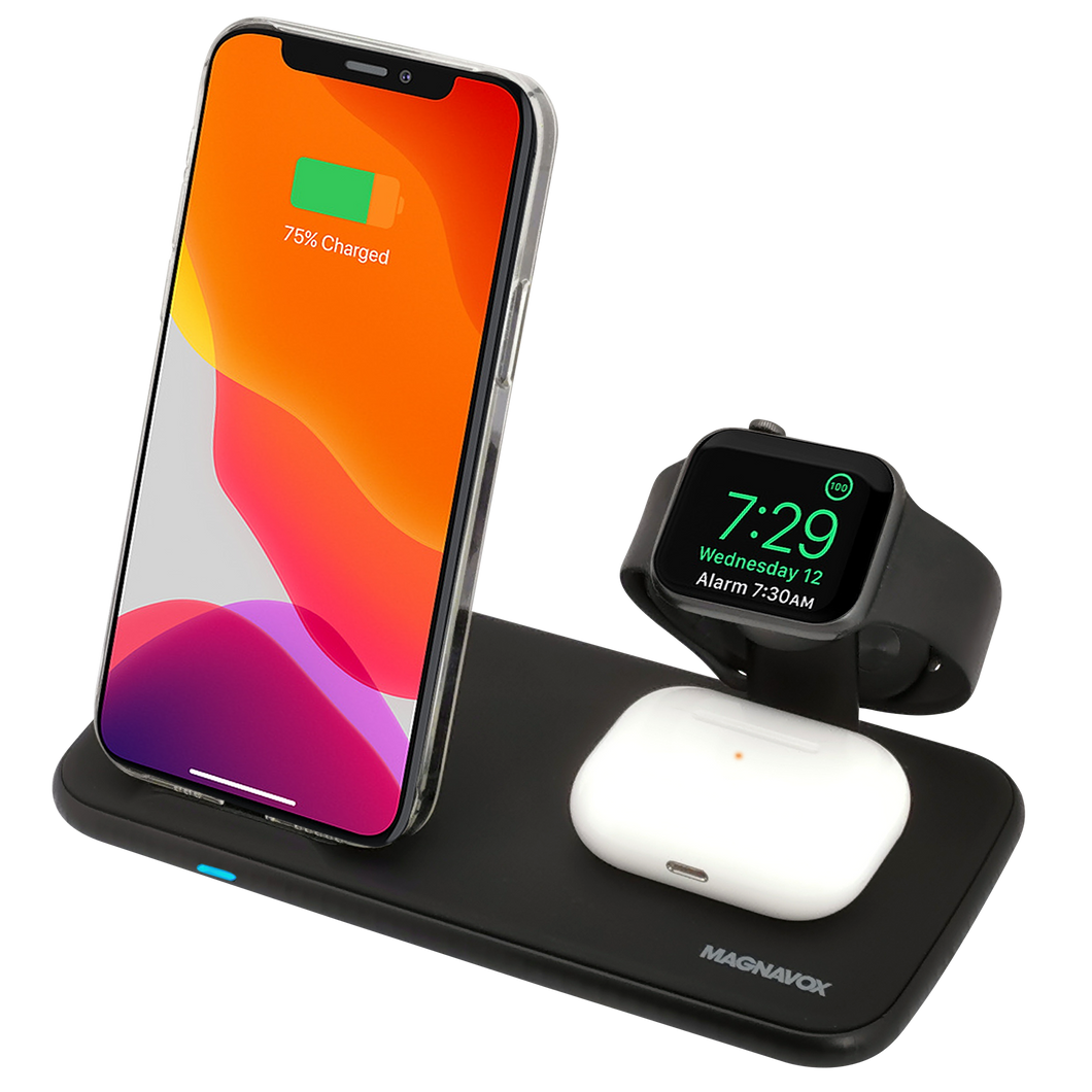 Magnavox MCH3383C Wireless 3 in 1 Charging Station in Black